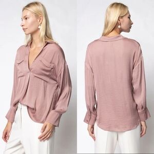 Naked Zebra Women's Blush Pink V-Neck Blouse Long Sleeves Career Workwear Size M